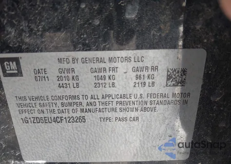 2012 Chevrolet Malibu 2Lt z USA, uszkodzony, nr VIN 1G1ZD5EU4CF123265